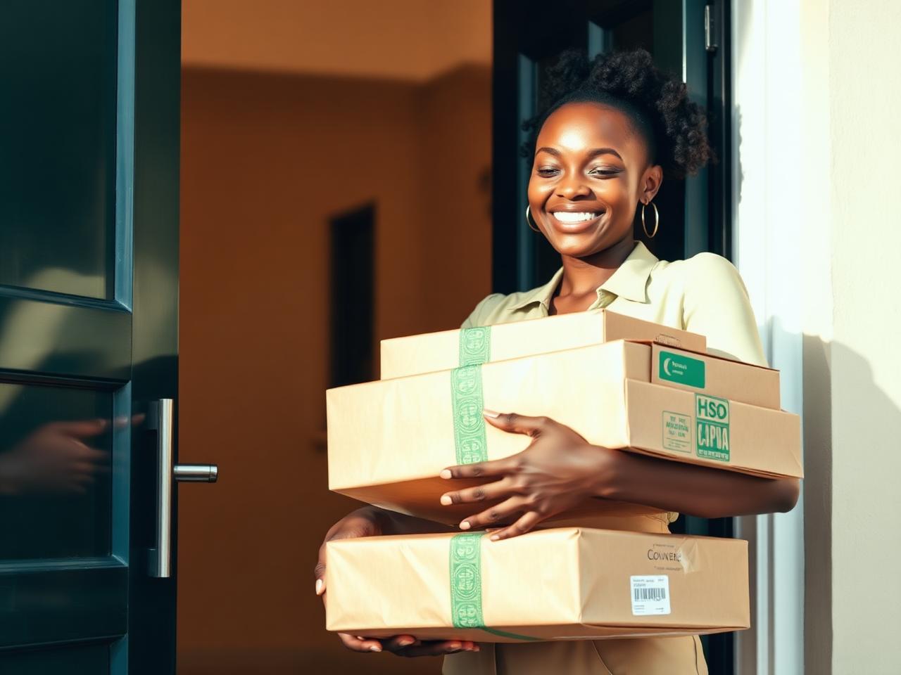 Cliente recevant ses colis livrés par Shopya au Bénin